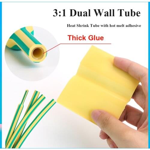 1M Yellow&Green Dual Wall 3:1 Heat Shrink Tube Kit Shrinking Assorted Polyolefin Insulation Sleeving Shrink Tubing Wire Cable