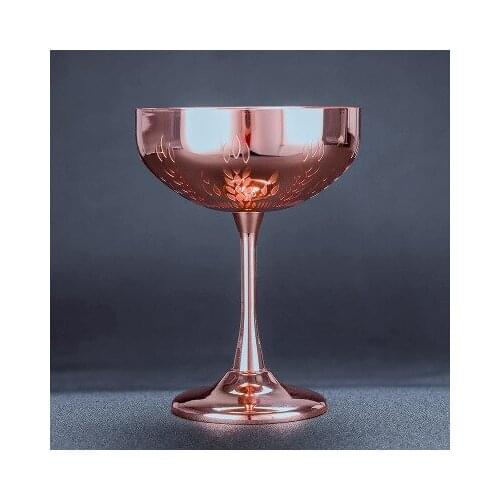 Creative 270ml Stainless Steel Wide Mouth Butterfly Cup Cocktail Wine Goblet Metal Champagne Goblet Cup with Etched Leaves