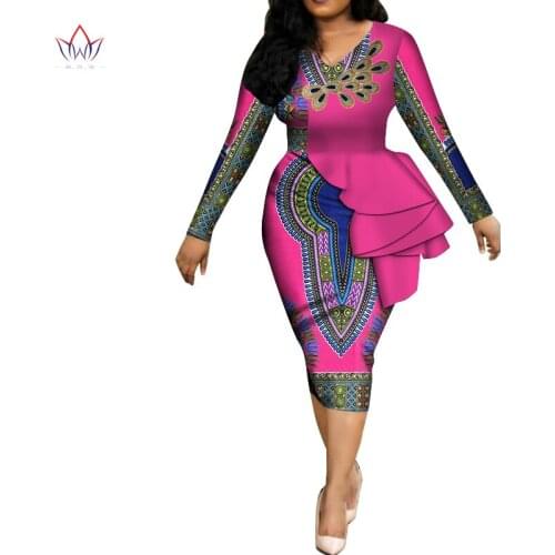 Fashion 2019 spring Africa Dresses for women vestidos Print Fabric Elegant Africa Clothes Ruffles African Clothing BRW WY3582