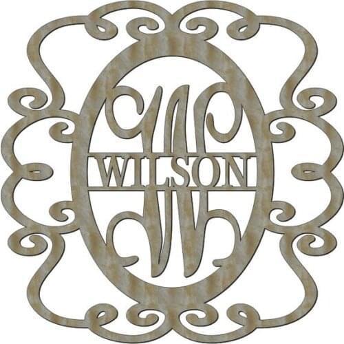 Unfinished Wood Curly Oval Frame Name Vine Monogram