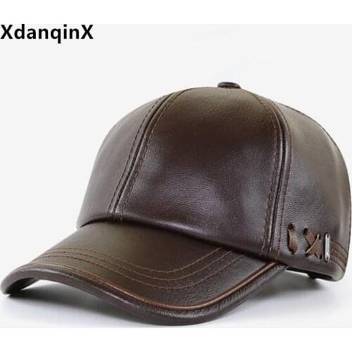 XdanqinX autumn winter PU leather hat new velvet warm baseball caps for men simple sports cap adjustable size mens winter hats