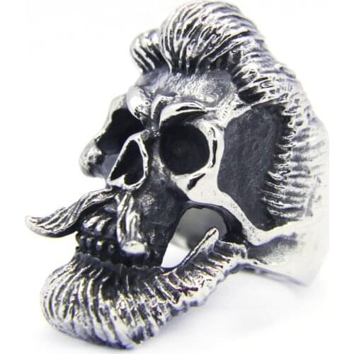 Drop Ship Cool Fashion Domineering Pirate Skull Ring 316L Stainless Steel Mens Women Fashion Steel Cool Beard Skull Biker Ring