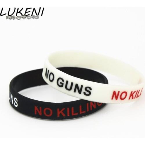 LUKENI 1PC NO GUNS NO KILLING Silicone Wristbands Mourning Shooting Accident Against Guns Rubber Bracelets&Bangles SH187