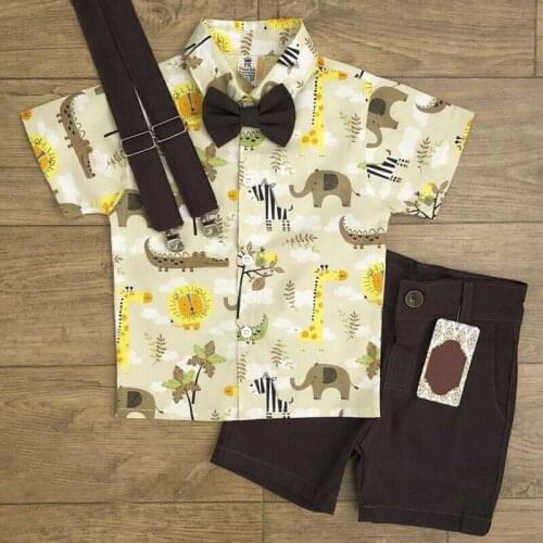 2PCS Casual Fashion Toddler Kid Baby Boy Clothes Outfits Animal Print Short Sleeve Shirt Tops Shorts Pants 6M-4Years