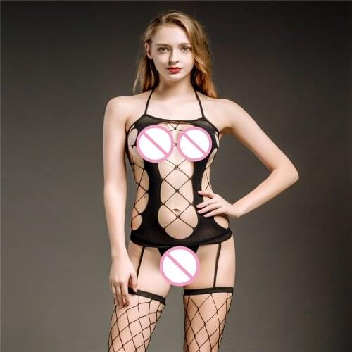 Sexy Sheer Fishnet Bodystocking Mesh Crotchless Leopard Women Body Stockings Thong Back Backless Bodysuit Bodystockings Lingerie