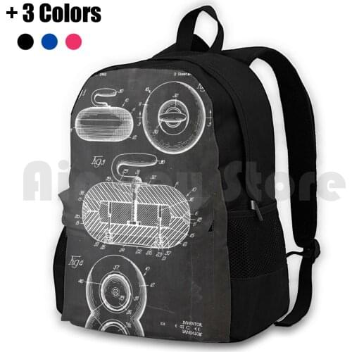 Curling Stone Patent Outdoor Hiking Backpack Riding Climbing Sports Bag Blueprint Vintage Wall Decorative Patent Patent Modern