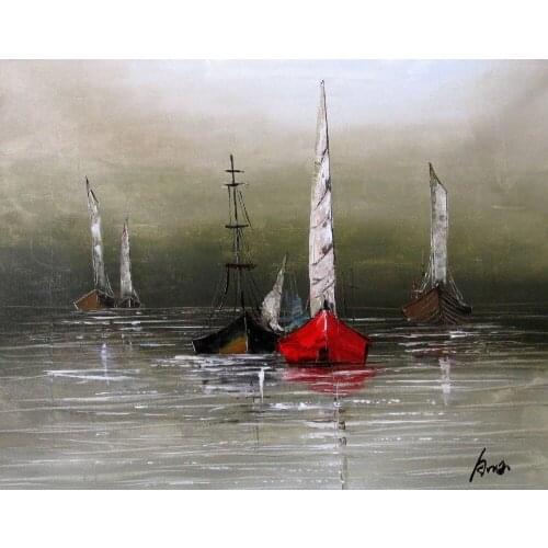 Modern Abstract Seascape Oil Painting Hand Painted Ship Canvas Art Painting for Home Decor No Framed