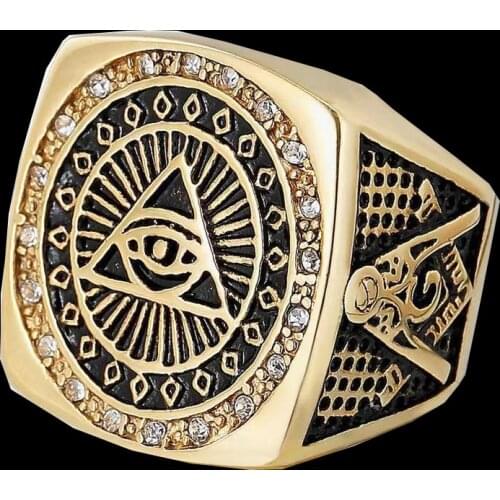 Creativity Design Freemason Illuminati Triangle Masonic Stainless Steel Mens Rings Punk for Male Boyfriend Biker Jewelry Gift
