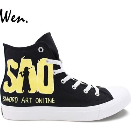 Wen Design Custom Hand Painted Anime Shoes Sword Art Online Mens Canvas Sneakers Black High Top Womens Laced Athletic Shoes