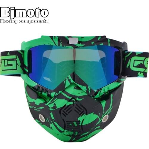 BJMOTO Dust Detachable Mask Goggles For Open Face Half Helmet Vintage Motorcycle Goggle Outdoor Cycling Motocross Glasses MTB