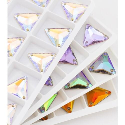 XIAOPU Fancy Glittery Shining Triangular Sew on Rhinestones K9 Glass Flat Back Strass Crystal Buttons Sew on Clothing Crafts