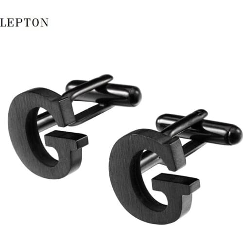 Lepton Stainless steel Cufflinks for Mens IP Black Plating Metal Letters G Cuff links Men French Shirt Cufflink Relojes Gemelos