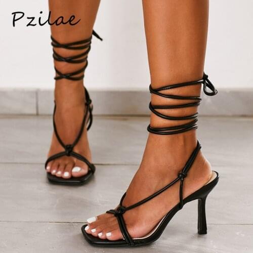 Pzilae 9cm high heels femmes sandales cross-tied ankle strap summer sandals shoes women 2020 female sexy shoes women party pumps