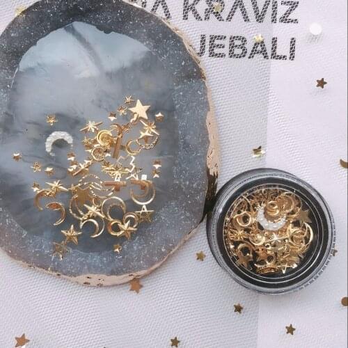 1Jar Cute Moon and Star Mixed Metal Stud in Black Jar Moon Star Metal 3D Metal Deco