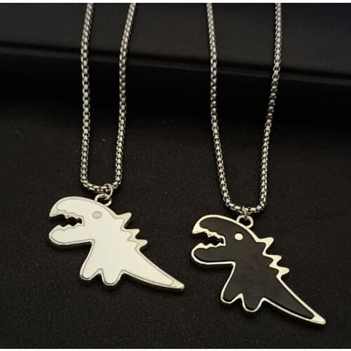 2 Pcs Couples Dino Dinosaur Tyrannosaurus Dragon Necklaces Matching Best Friend Trendy Promise Chains for Teens Neck Jewelry Ins