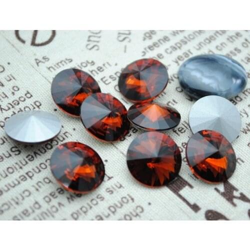 100pcs/lot Dark Coffee Color 8mm,10mm,12mm,14mm,16mm,18mm,20mm Chinese Top Quality Round Fancy Stone Rivoli glass beads