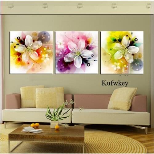 3pcs,5D DIY Diamond Painting Abstract wall Picture Full Square Diamond Embroidery flower,Cross Stitch,Mosaic,stickers,home decor