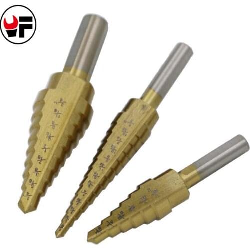 3pcs/set Titanium Coated Step Drill Bits Step Cone Cutting Tools Steel Woodworking Wood Metal Drilling Set HHDZ125