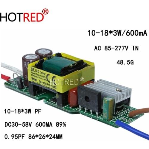 5-100Pieces High PF Isolation 36W AC85-277V LED Driver10-18x3W 600mA DC30-60V LEDPower Constant Current LED Lamp Free Shipping
