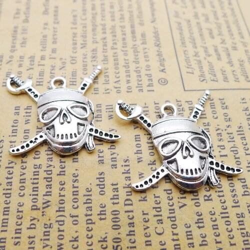 6 Pieces 24*24mm Newest Style Alloy Antique Silver Color Skull Wicca Charms Pendant For DIY Jewelry Making