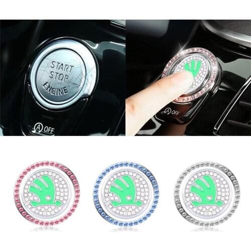Car One-click Start Button Emblem for Skoda Octavia 2 A7 Tour RS Fabia Rapid Kodiaq Superb Kamiq Yeti Karoq Crystal Accessories