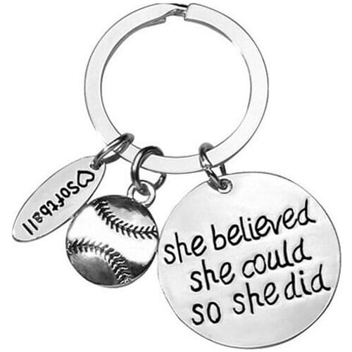 Stainless Steel Softball Keychain Gift Perfect For Softball Players - Softball Team Gifts - She Believed She Could , So She Did