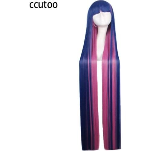Ccutoo Panty & Stocking 120cm/47" Female Long Straight Pink blue Mix Flat Bangs Synthetic Hair Cosplay Full Wigs