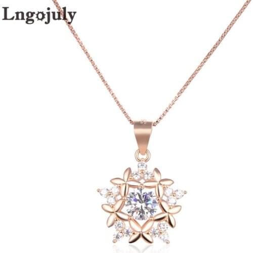 Pure 925 Sterling Silver Luxury Flower Pendant Necklaces For Women Engagement Wedding Anniversary Party Silver 925 Jewelry Gift