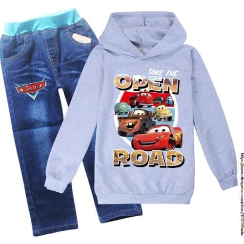 Disney Kids Clothes Sets McQueen Car Tracksuit Spring Autumn Hoodies Denim Pants Long Sleeve Sweatshirts Outfits