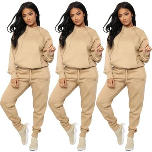 FNOCE 2020 autumn winter womens sets fashion casual thick warm solid long sleeve hooded loose hoodies pants 2-pc set sport suit