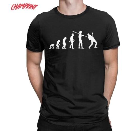 Guitar Evolution T-Shirts Men Music Funny Pure Cotton Tees Round Neck Short Sleeve T Shirt Plus Size Tops