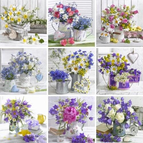 Huacan 5d Diamond Painting Flower Mosaic Daisy Vase Full Square/round Embroidery Floral Wall Stickers Home Decor