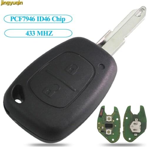 Jingyuqin 2 Button Complete Remote Car Key Blade Chip ID46 Transmister for Renault Traffic Master Vivaro Movano Kangoo Ne73