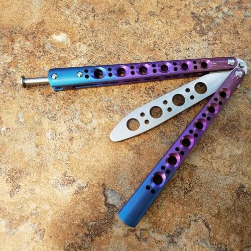 Most Classic Butterfly Trainer Knife BM40 BM42 BM43 BM46 Purple+Gradient Colorful T4 Titanium Handle 440C Blade Jilt Knife Tool