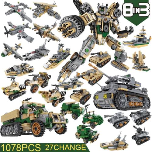 1078PCS+ Building Blocks logoINGlys Military War Robot Model Transformered For Tank Figures Helicoptered Ship kids Toys City