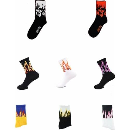 Male street style Harajuku style flame socks funny hip hop skateboard men long socks meia happy crew cool cotton socks