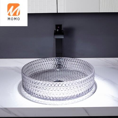 New Arrival Diamond Design Modern Bathroom Sink Crystal Glass Fancy Wash Basin