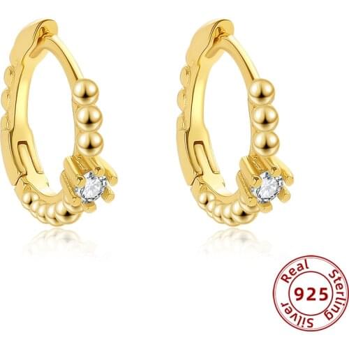 New Trendy 925 Sterling Silver Small Beaded Hoop Earrings for Women Charm CZ Zircon Thin Huggie Earrings Silver Jewelry