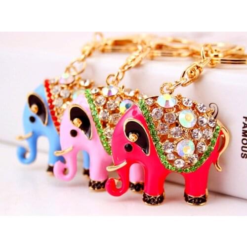 Wholesale Korean-Style Creative Cute Crystal Elephant Car Keychain Animal Metal Pendant Small Gift