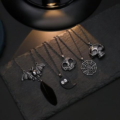 Halloween Hip-hop Pendant Stainless Steel Ghost Bat Pumpkin Head Fashion Couple Gift Costume Accessories Jewelry Long Necklace