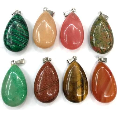 Semi natural gemstones pendant Flat droplet shape Multi material DIY for making necklaces and bracelets