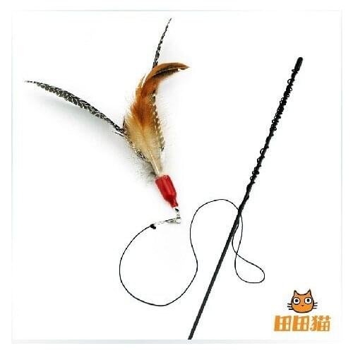 Bird feather wand cat toy pole toys for kitten ferret playing sticker