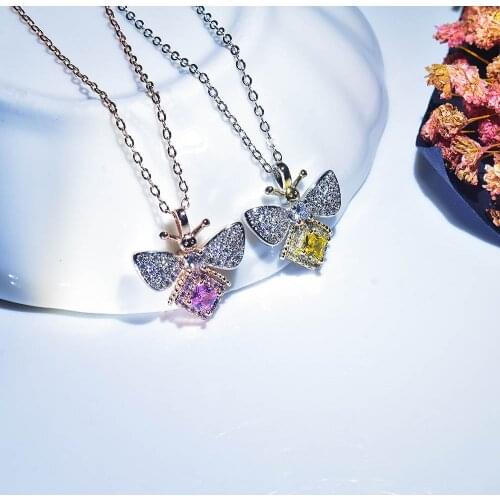 QTT Vintage Cute Honeybee Silver Gold Chain Necklace AAA Zircon Choker Pendant Necklace For Women Wedding Jewelry