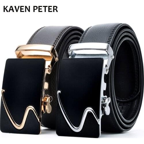Luxury Automatic Buckle Belt For Men Cowskin Automatic Buckle Leather Belt Alloy Buckle Men Black Color Shipping Free