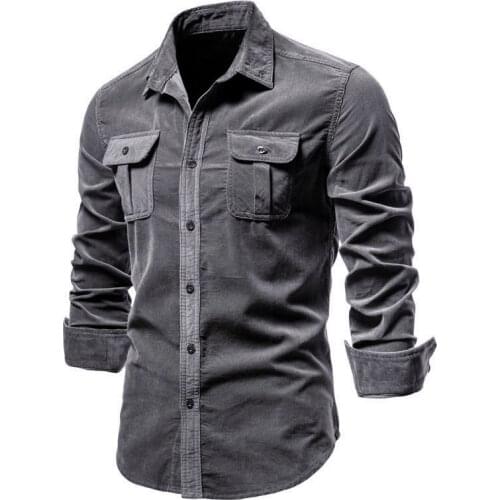 2021 new spring and autumn pure cotton Japanese corduroy business senior mens shirt slim casual shirt men
