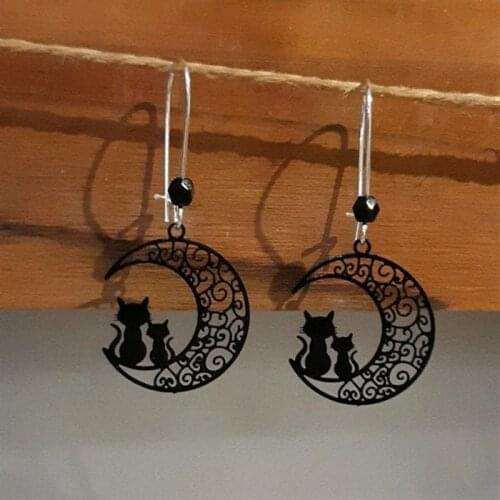 Moon and Black Cats Earrings Fashion Goth Witch Statement Punk Jewelry Classics Women Gift Delicate Crescent Wholesale Rock