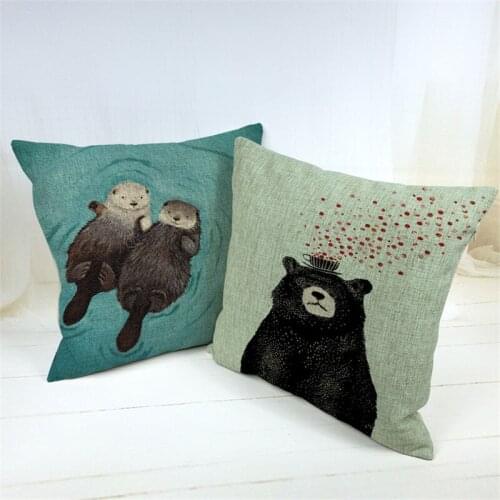 Cute cartoon cotton linen blend throw pillow case home decorative cushion covers bear otter free shipping Pillow Case