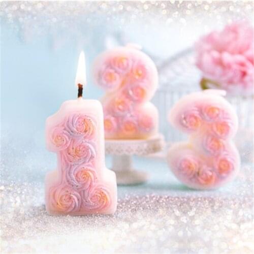 Rose Numbers Candles Cake Decoration Tool 0 1 2 3 4 5 6 7 8 9 Birthday Candles for Baby Shower Party Supplies Christmas Gift