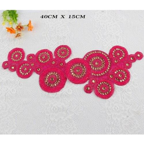 Vintage round peal Rhinestones crystal Beaded iron on patch T-shirt bag Jeans decoration patch Wedding dress garment accessories