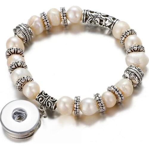 New AB0039 Vintage Natural freshwater pearls snap Bangle Bracelets Elastic fit 18MM snap button jewelry AB0039